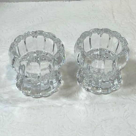DePlomb Lead Crystal 2" Tea Light/Taper Candle Holders Set of 2 - Picture 1 of 8